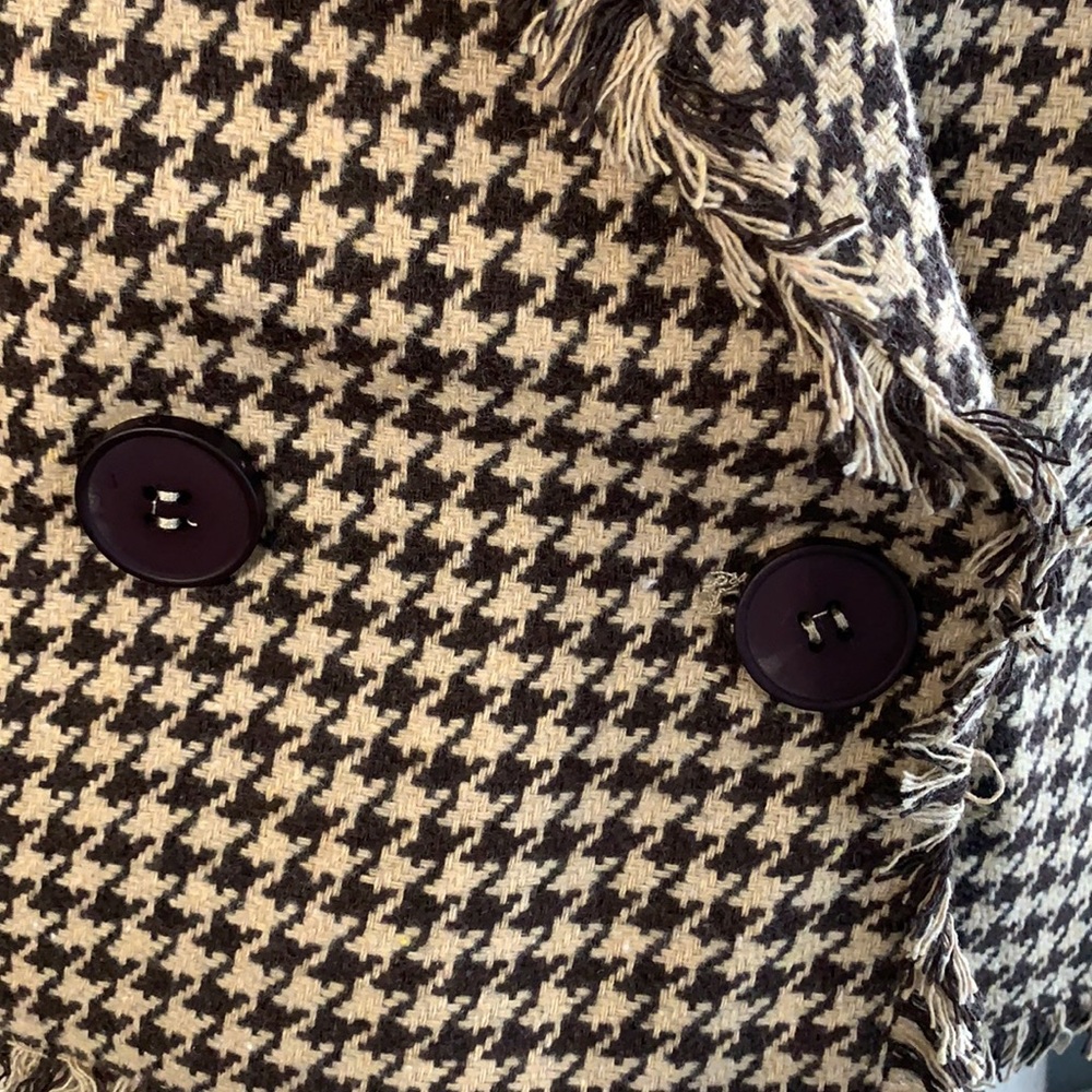 Love Riche Tan Brown Houndstooth Frayed Edging Lined Jacket Blazer NWT - Picture 9 of 16